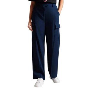 Halogen Cargo Pants Plus Size 1X Wide Leg Dress Pants Navy Blue Business Casual